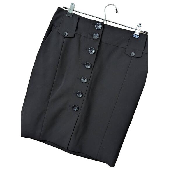 NWOT! ANN TAYLOR! WOOL LONDON STYLE BLACK BUTTON FRONT PENCIL SKIRT! SZ 4 - Picture 1 of 6